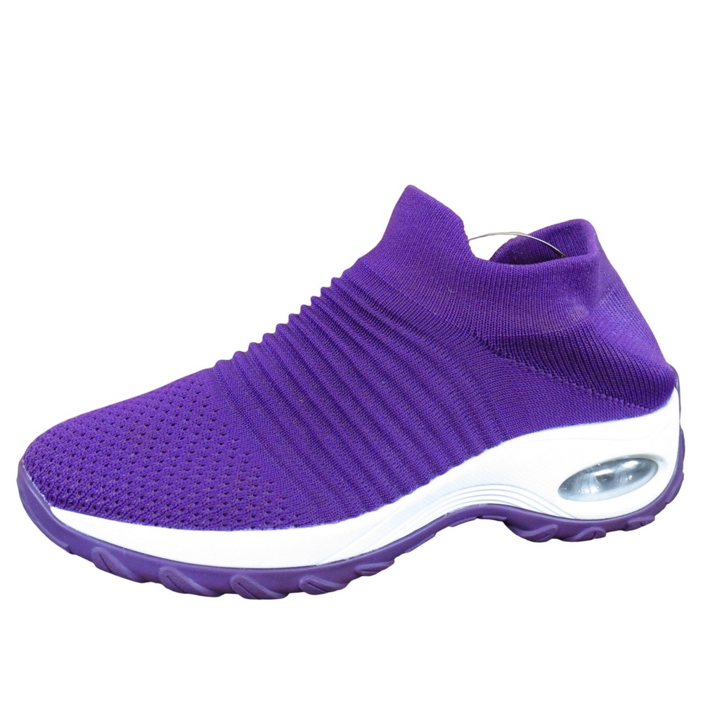 STQ Purple Knit Women Slip On Walking Shoes Size 8 Casual Comfort Sneakers
